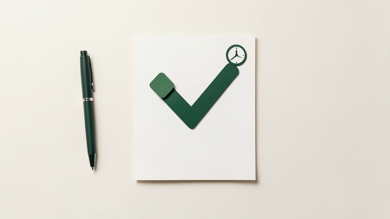 A document with a large green checkmark, and a clock, symbolizing pre-approval.